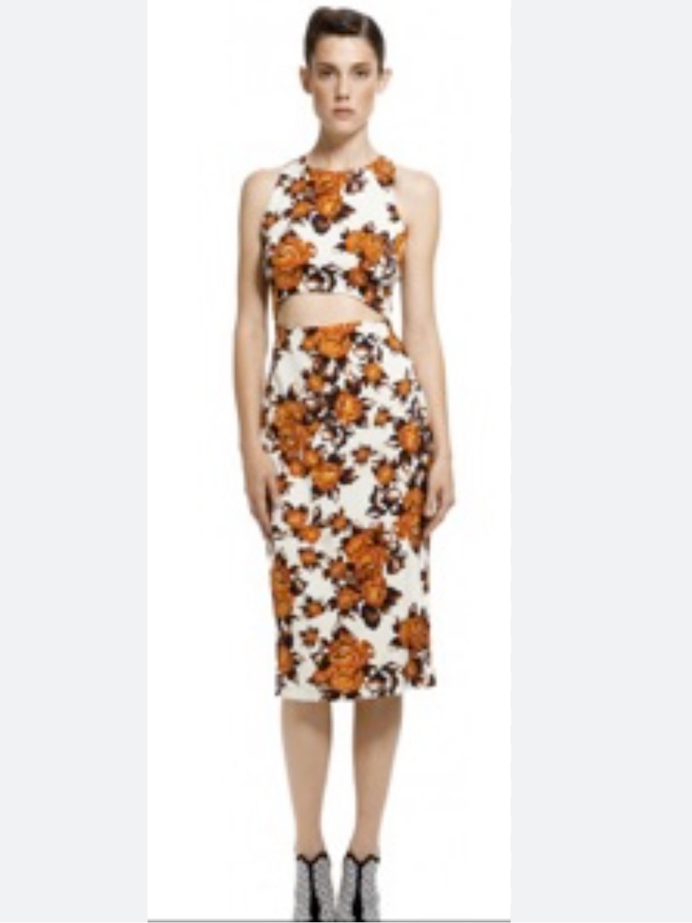 Suno Floral Tank Dress with Mid-riff Cutout - Picture 3 of 13